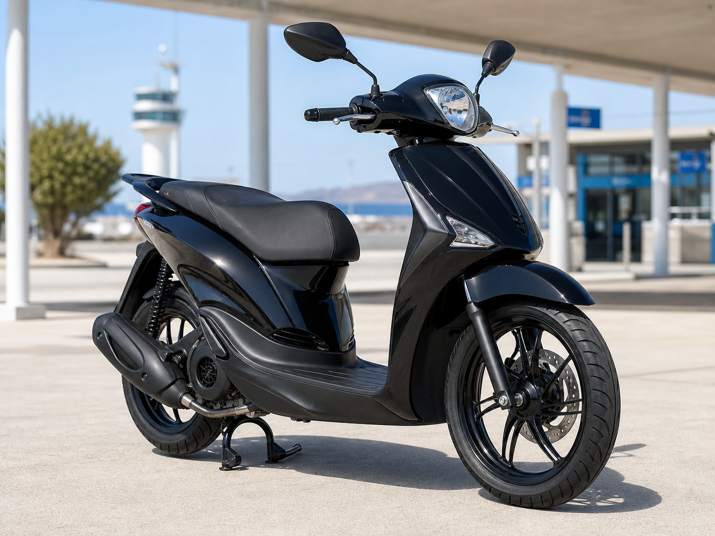 Black 2026 Piaggio Liberty 125 scooter near Ioannina Airport
